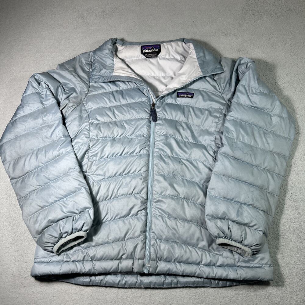Patagonia Nano Puff Down Sweater Fill Jacket Youth Girls 2XL18 Light Blue Stain